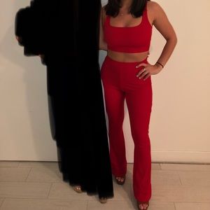 Boohoo Red Flare Pant Two Piece Set